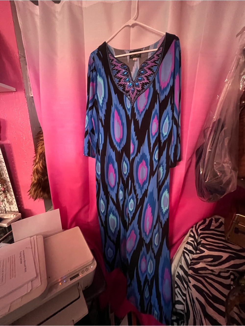 Vintage Bob Mackie Blue & Purple bohemian style V‑Neck Maxi Dress - Picture 11 of 11